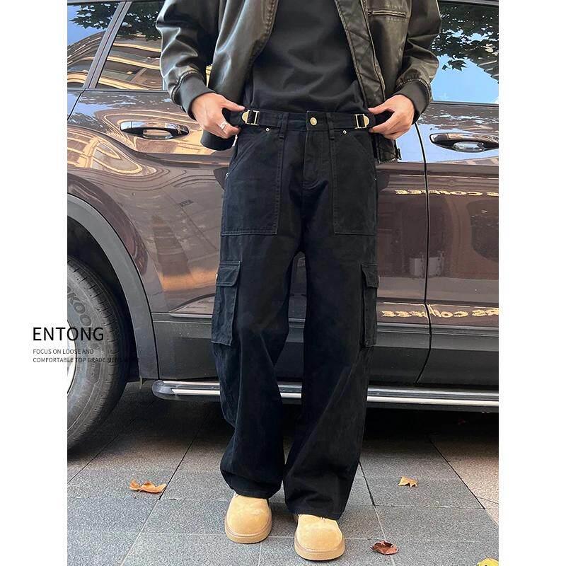 Entong美式复古工装牛仔裤男生街头多口袋百搭宽松直筒休闲长裤子