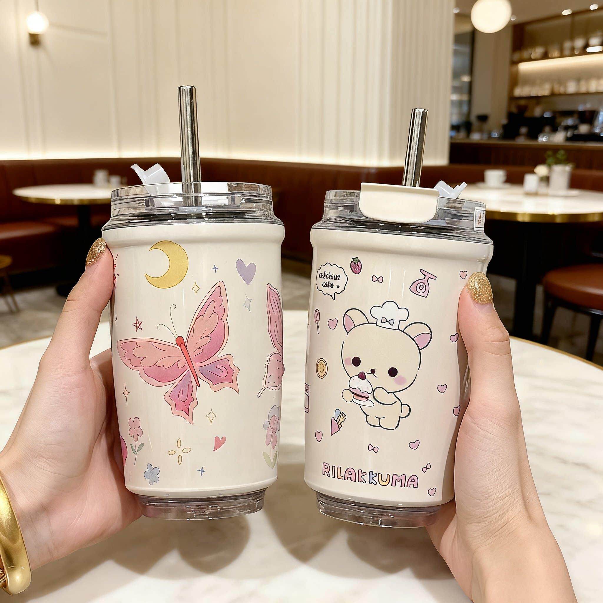 迷你小巧水杯咖啡杯带吸管杯子2025女款高颜值可爱小保温杯办公室