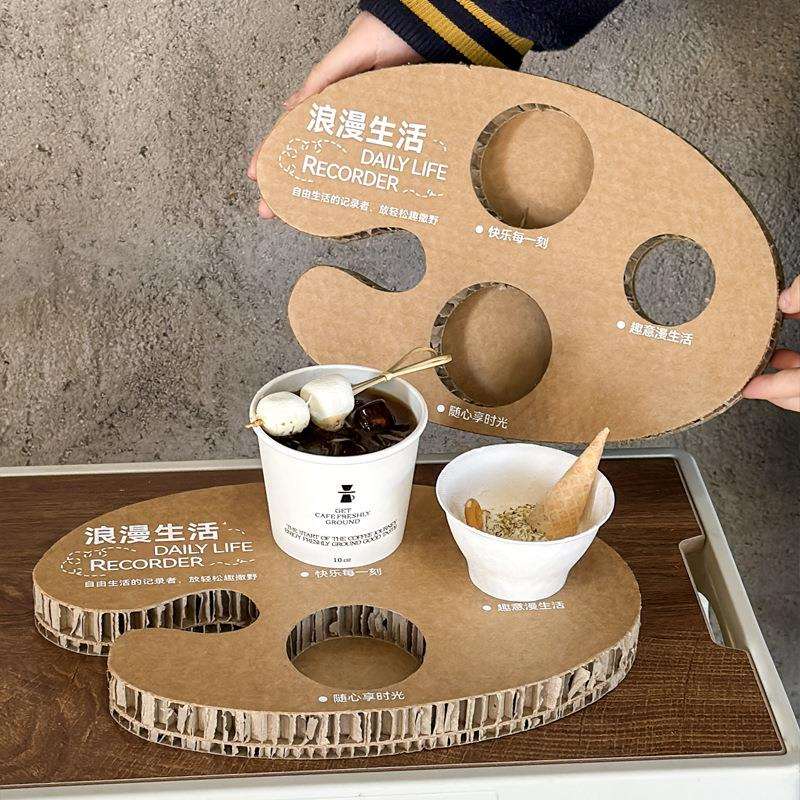 网红创意咖啡节combo杯托蜂窝纸板调色盘瓦楞杯托试饮杯展架商用图片