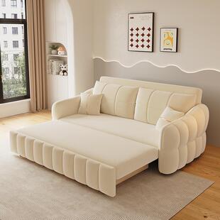 奶油风猫爪绒沙发床小户型客厅可折叠两用带储物直排 A10L2023新款