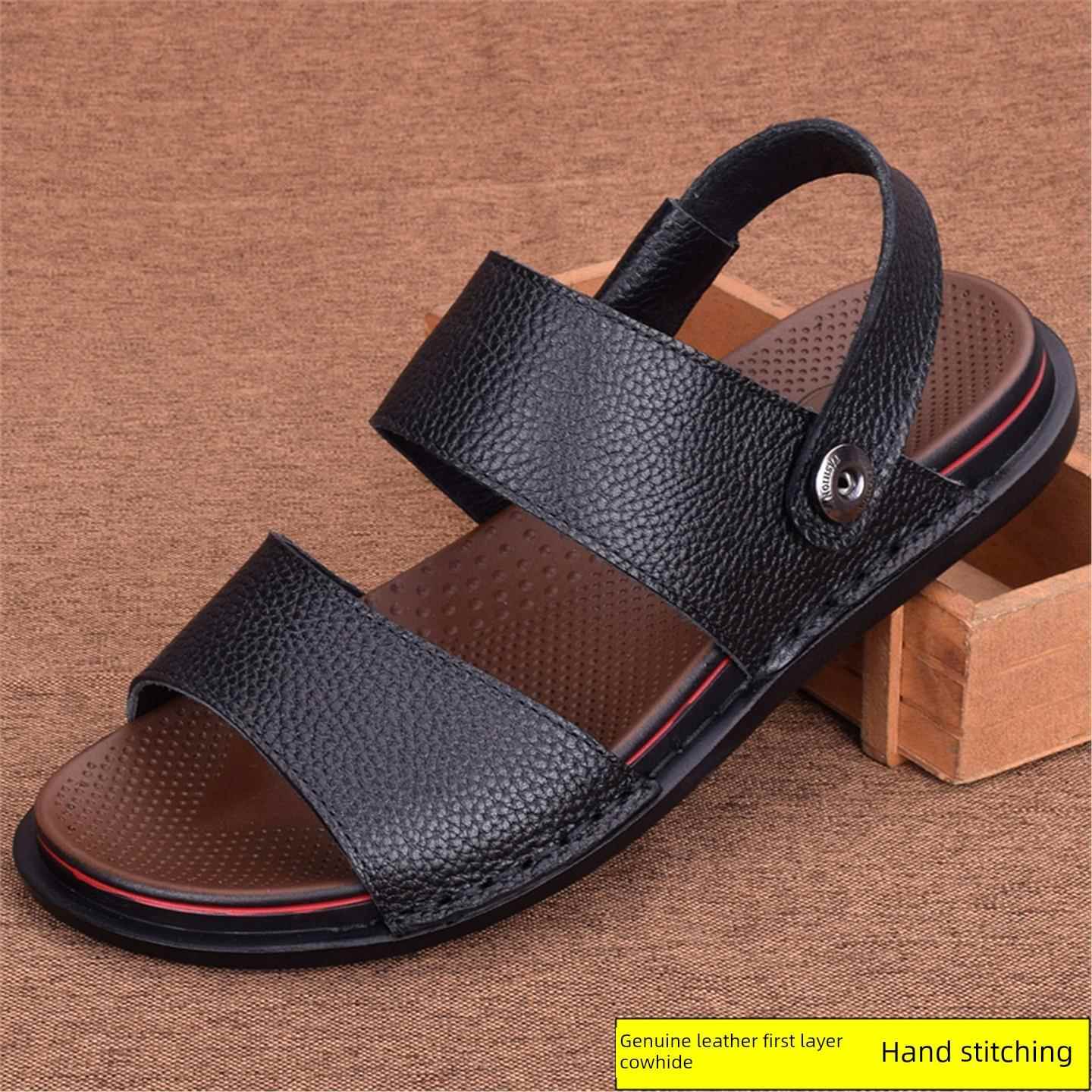 高端外贸真皮男士凉鞋2025夏季新款头层牛皮休闲凉拖鞋爸爸沙滩鞋