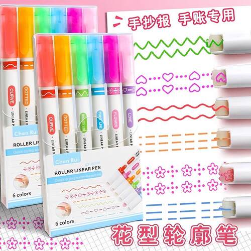 Floral outline curve pen, fluorescent marker, hand account p