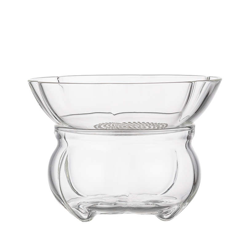 纯手工茶滤网激光打孔全玻璃一体茶漏底座套装茶隔透明茶叶过滤器