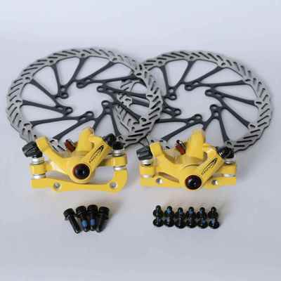 诺维奇novich自行车山地车碟刹器夹器刹车器闸器精制黄色配彩色盘