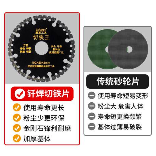 切铁王金属切割片铸铁不锈钢合金切铁锯片角磨机钎焊金刚石砂轮
