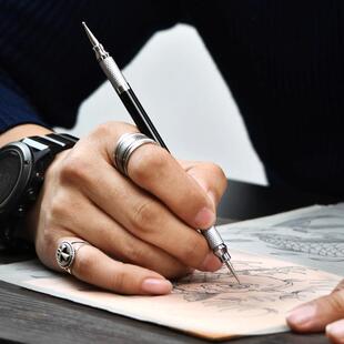 皮雕描线 线笔定位描图铁笔 手工DIY自制工具双头圆头痕迹笔压擦