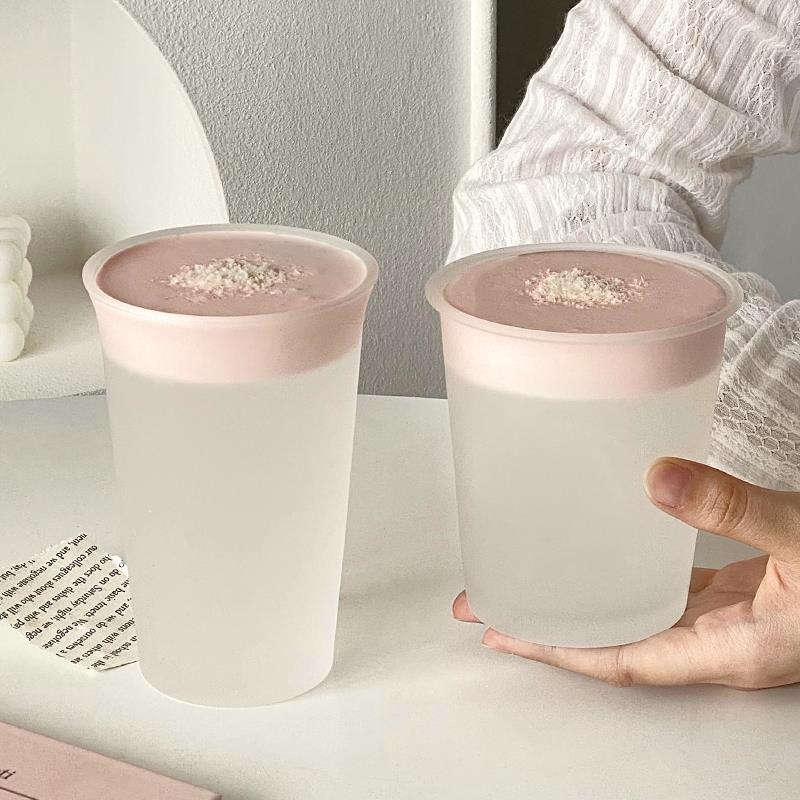 敞口磨砂玻璃杯家用女生创意简约设计感冷饮冰杯水杯果汁咖啡杯子