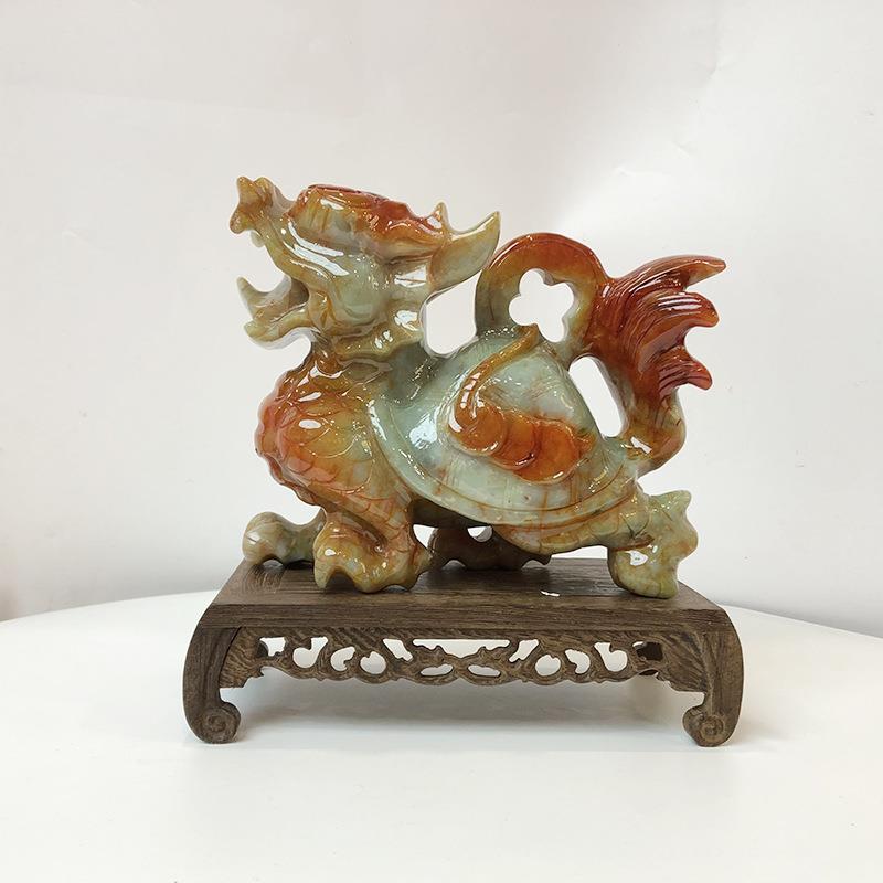 钰程本命年玉器20CM大钱龙龟摆件青龙白虎玄武朱雀岫玉桌面摆放