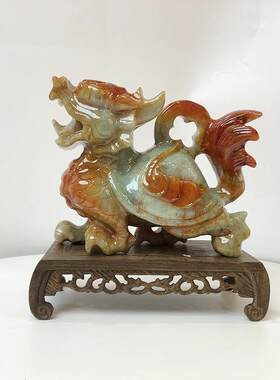 钰程本命年玉器20CM大钱龙龟摆件青龙白虎玄武朱雀岫玉桌面摆放