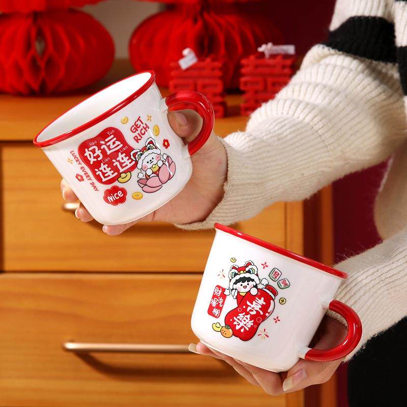 牛奶杯创意杯子高档潮流带盖勺马克杯中国风大容量学生茶杯女学生