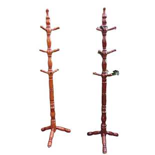 厂家供应批发实木腊木衣帽架落地 三层挂枝 高品质家用衣架批发