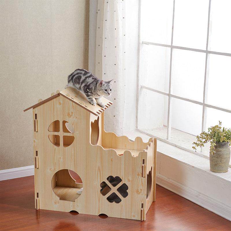 新款猫窝猫房子实木色猫猫爬架猫笼堡猫别墅箱城子咪产房狗窝四季