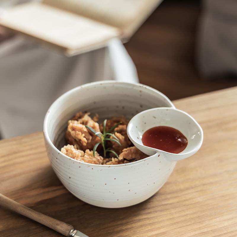 复古风陶瓷分隔碗家用早餐饺子蘸料碗薯条番茄酱大碗实用餐具汤碗