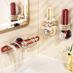 吸盘发箍收纳神器卫生间壁挂式双头挂杆头绳头箍发夹发圈收纳挂钩