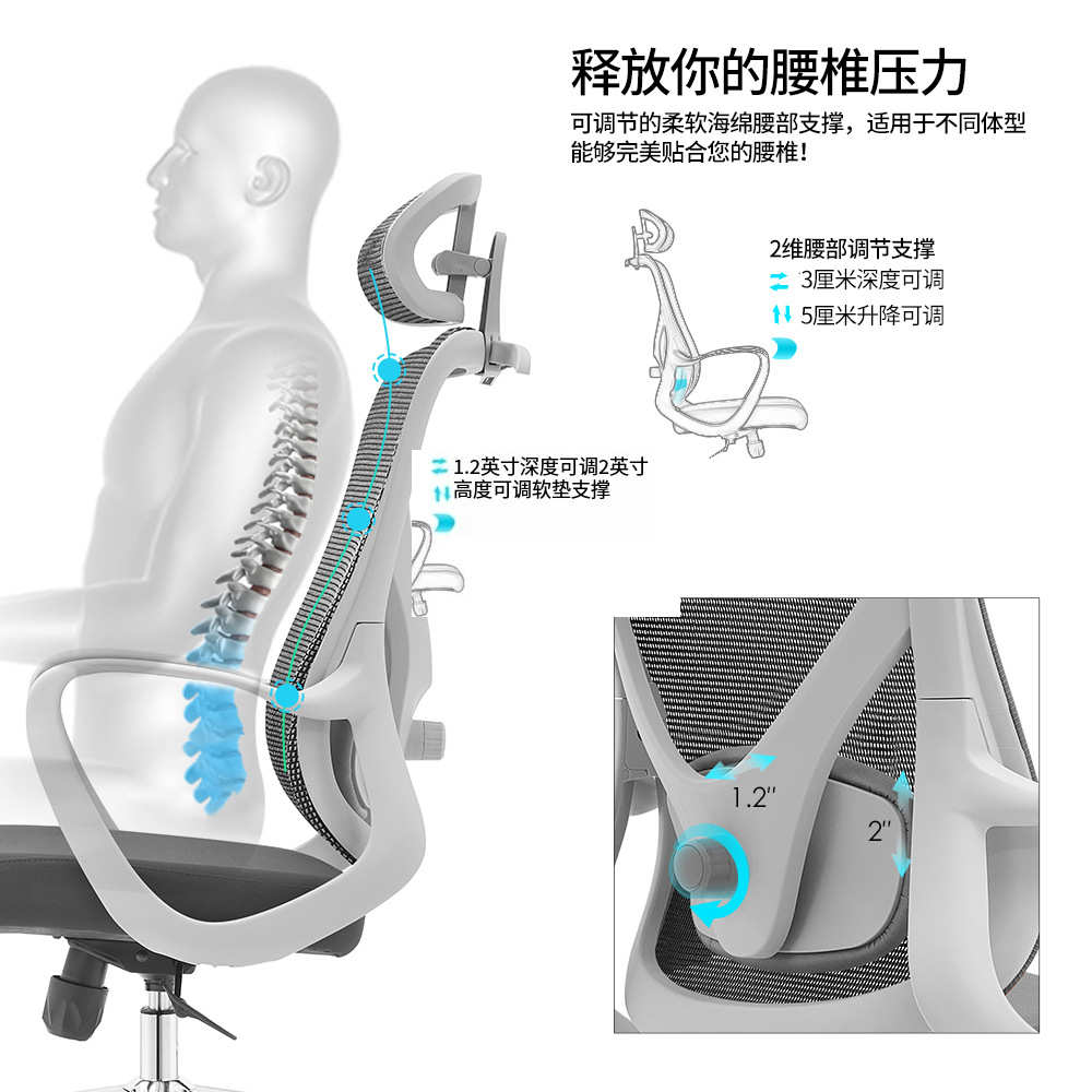 人体工学椅护腰电脑椅办公室久坐舒适办公椅靠背电竞椅子批发
