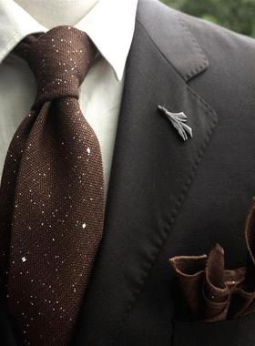 覆古休闲棕色橙色婚礼伴郎正式黑色闪亮莱茵石棉和领带舞台1223w