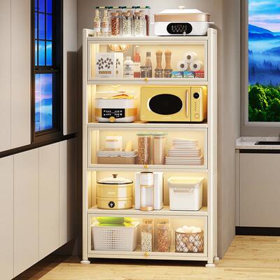 厨房置物架落地多层窄款小家电餐柜靠墙一体微波炉储物柜子