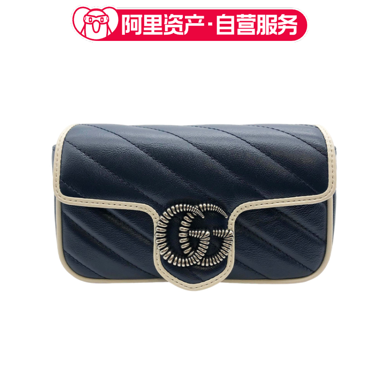 9.9新GUCCI古驰marmot马蒙supermini蓝拼白单肩斜跨女包