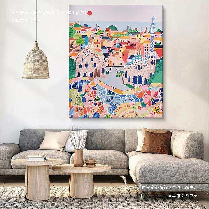 餐厅装饰画现代简约客厅艺术无框手绘油画玄关挂画抽象马蒂斯彩色