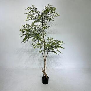仿真南天竹绿植家居客厅商场店铺酒店绿色秋红假树造景装饰摆件