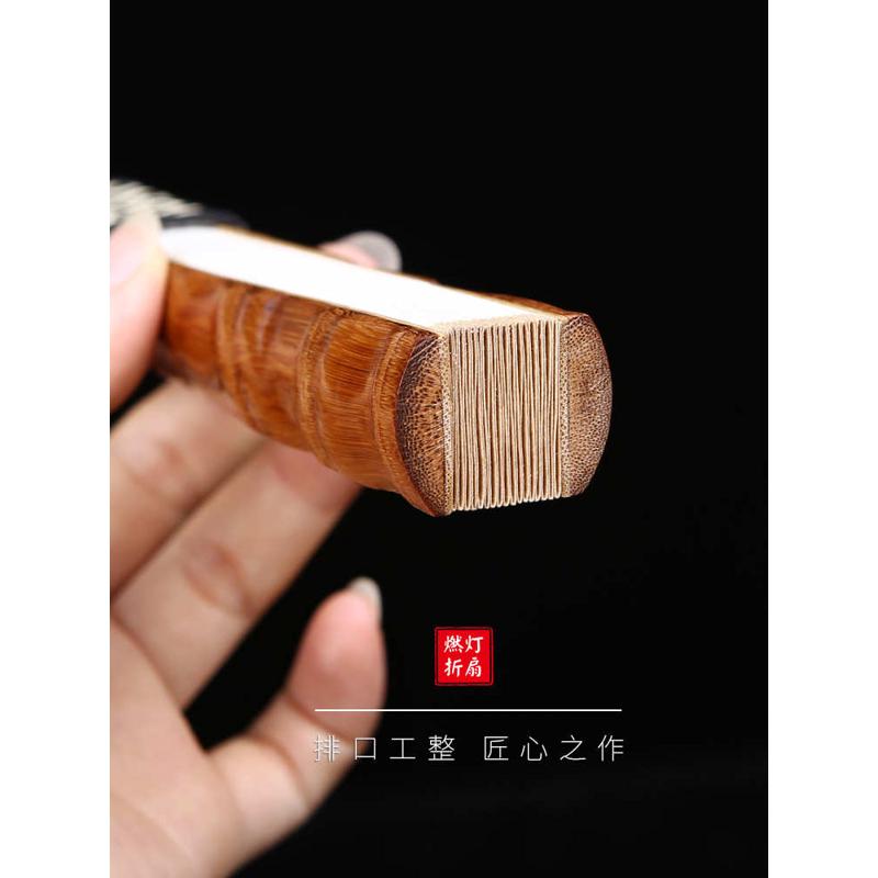 86M0罗汉竹节扇9.5寸18方佛肚竹十八罗汉扇文玩折扇苏工宣纸扇面