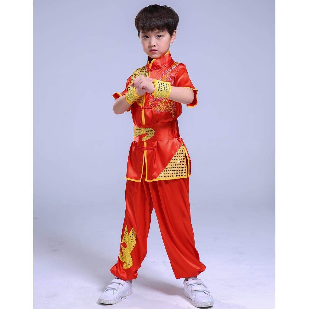 新款儿武术表演比赛袖练功服太极长短风男女童刺绣童龙中国武馆演