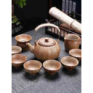 炉边煮茶，燃柴吊壶，炭火烤温茶冲泡器，户外家用粗陶茶杯，功夫