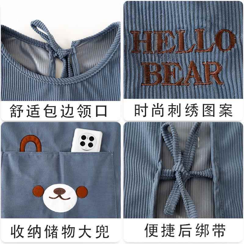 可爱卡通防污耐脏罩衣女新款工作服条绒长袖围裙厨房家用做饭护衣