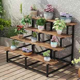 花架子多层阳台阶梯式客厅户外庭院落地梯形室外多肉防腐木置物架