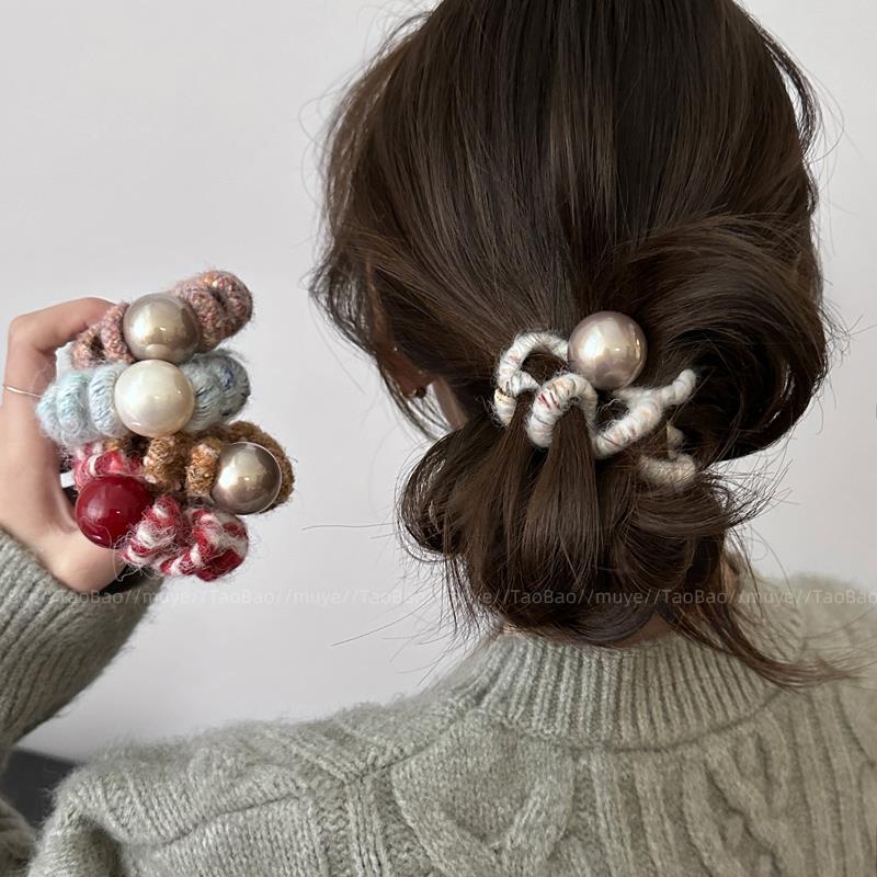 毛绒电话线发绳女2025新款高弹力扎马尾发圈不伤发耐用橡皮筋头绳