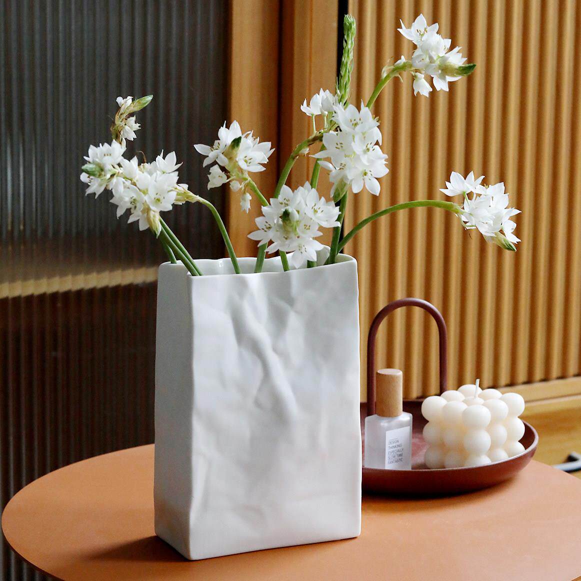 陶瓷摆饰客厅插花鲜家居纸袋花瓶餐桌花瓶花器袋创意纸培花水水培
