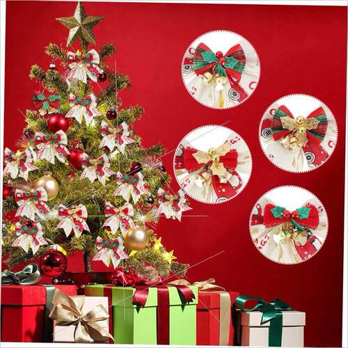 Mini Christmas bow and bell pendant ornament圣诞