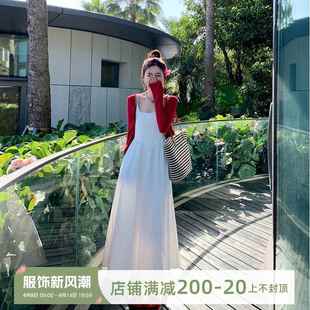 曾小咸温柔法式 白色吊带连衣裙女夏季 海边度假穿搭长裙子2025新款
