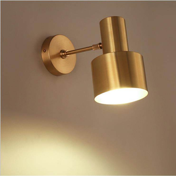 北欧现代简约黄铜金色壁灯卧室床头咖啡厅卫生间金属镜前LED壁灯