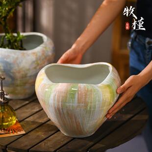 景德镇陶瓷花盆异形轻奢高级感家用阳台摆件大口径兰花绿植专用盆