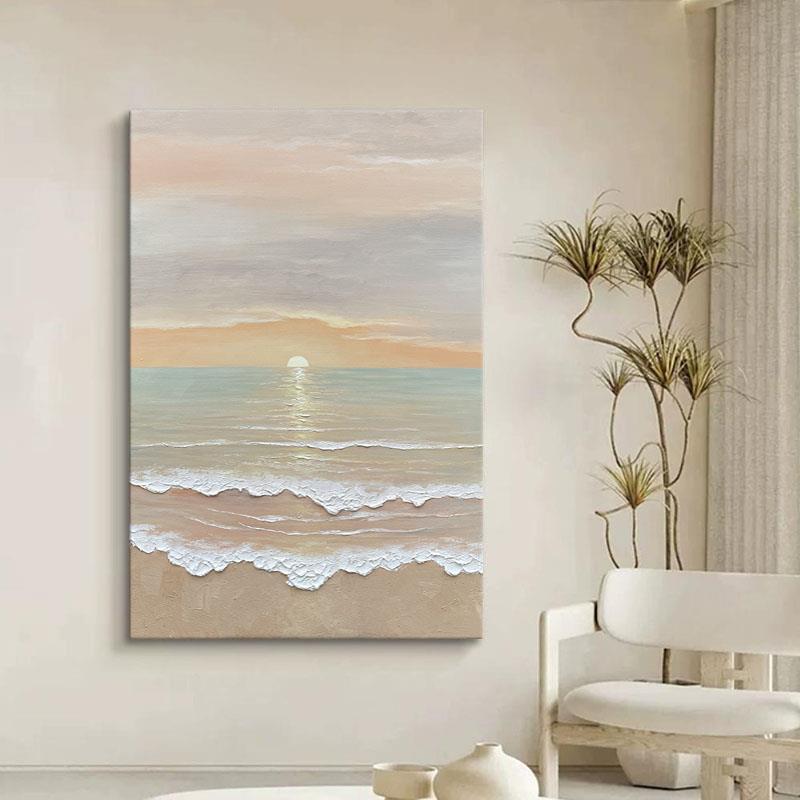 定做奶日油海出关手发绘油浪画客厅装画饰画沙背景墙大芬村肌理风