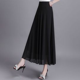 黑色雪纺半身裙女2024夏季高腰包(高腰包，)臀裙a字裙遮胯长裙子大摆裙