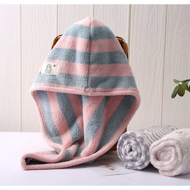 超细纤维 条纹 干发帽 可爱 免吹风 快干型 成人长发浴帽干发巾