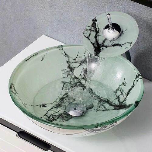 Chinese Design Bathroom Sink Tempered Glass Basin Hotel