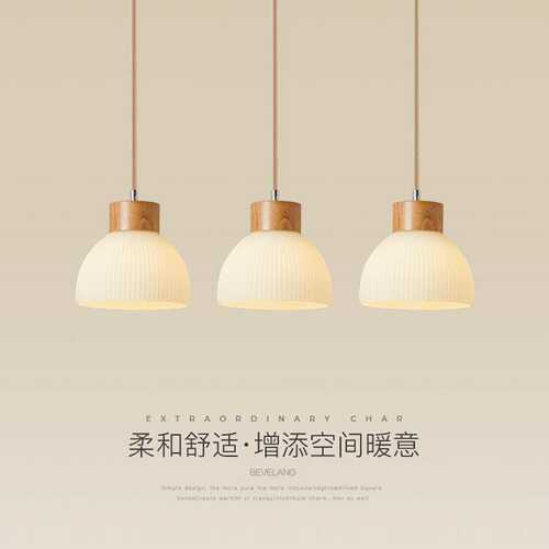 自然排北欧原木led吊餐厅灯简约三头直极吊灯现代吧台实木餐