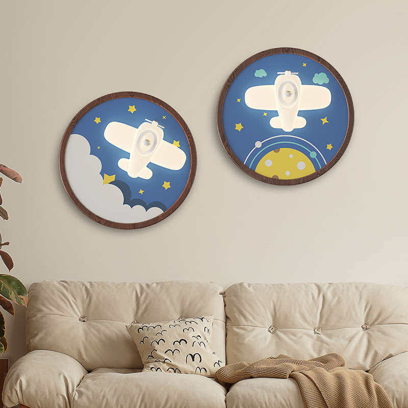 复古壁画灯壁灯创意飞机灯客厅背景墙灯过道灯卧室儿童房床头画灯