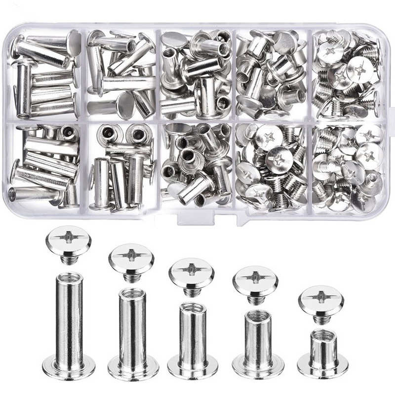 80套金属子母铆钉 账本账钉 相册对锁螺丝样册字母夹板M5螺钉盒装