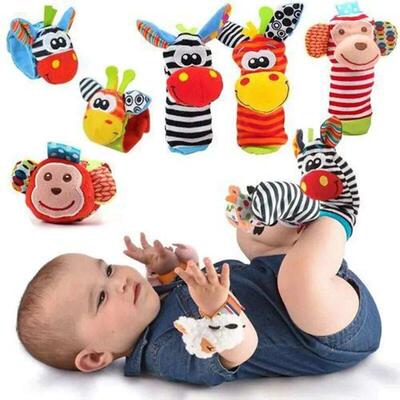 0-12 Months Baby Rattles Toys Animal Socks Wrist Strap +Ratt
