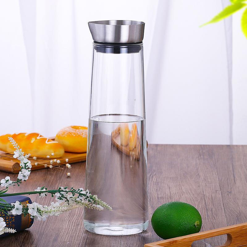 大容量冷水壶家用泡茶壶创意高硼硅玻璃直身不锈钢盖子凉水壶