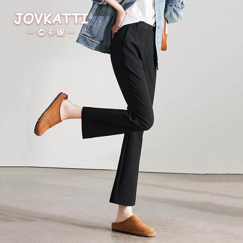 JOVKATTI职业通勤OL西装微喇裤女高腰小个子春新款修身显瘦喇叭裤