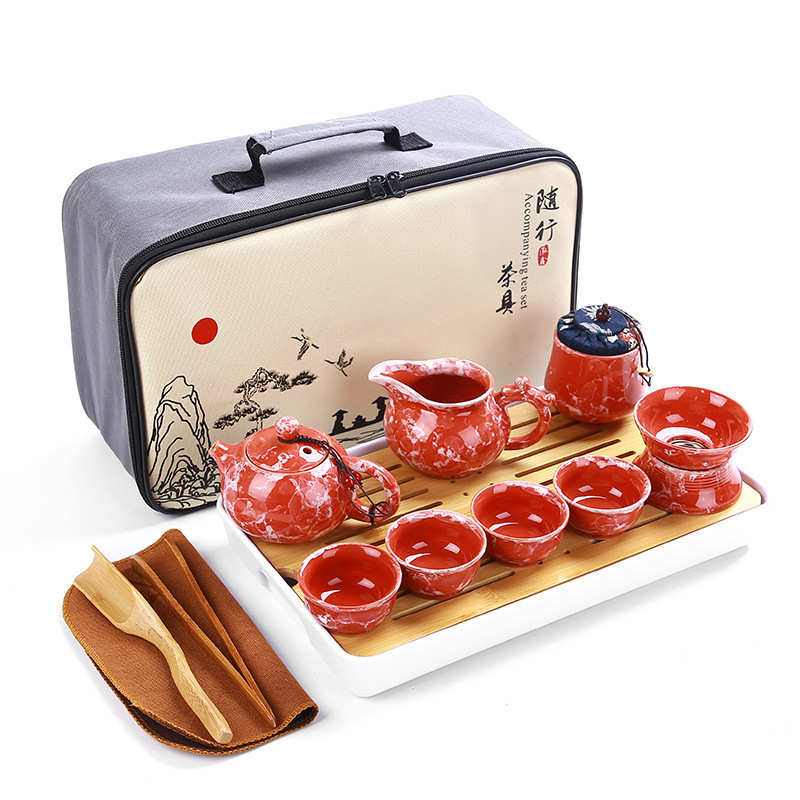 茶具旅行元旦功夫装年会套装便携式大理石纹茶盘陶瓷茶杯礼品小套
