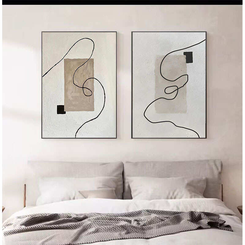 纯手绘油画极简黑白客厅装饰画抽象肌理玄关卧室挂画高档别墅壁画图片