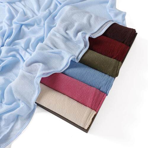 Solid color elastic breathable wrinkled scarf褶皱围巾纱巾