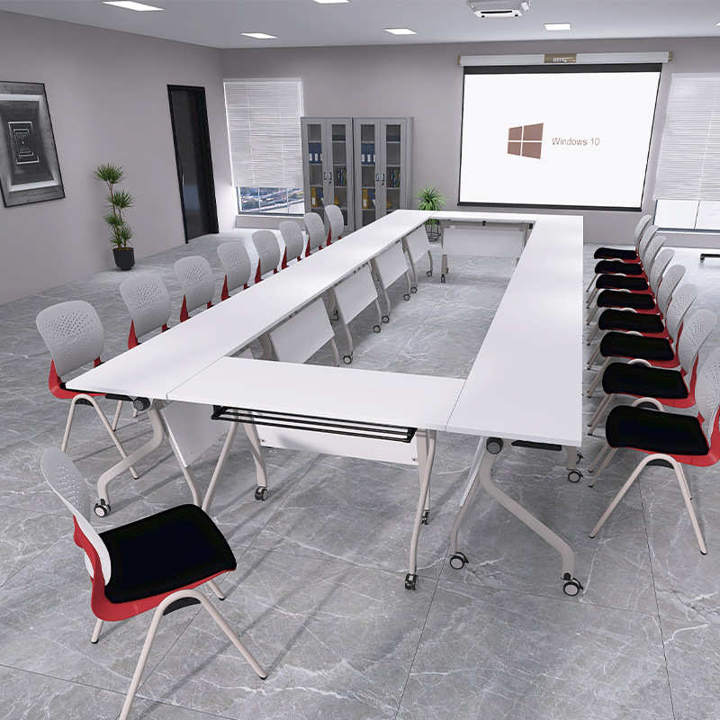 学习拼接条桌桌椅轮培训长侧翻桌会议办公桌可可折叠双人带移动