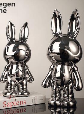 简约轻奢空间兔子饰品客厅电视柜酒柜装饰饰品存钱罐电镀工艺品